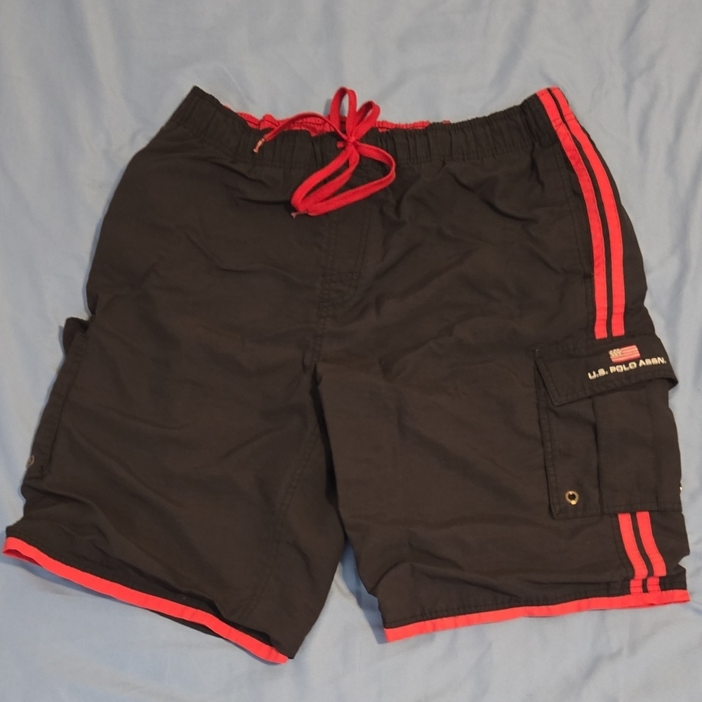 U.S. Polo Assn. Men's Black Shorts with Red Accents